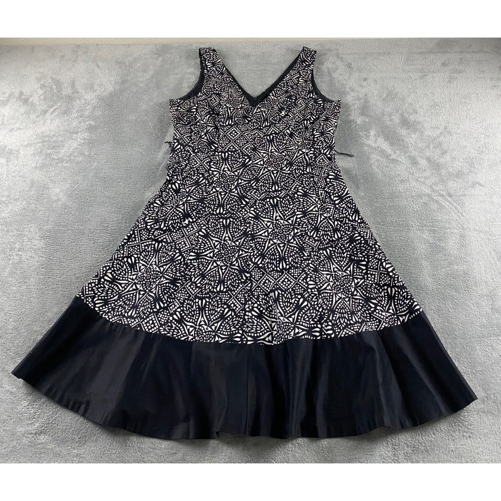 Nine West Womens Black White‎ Geometric Fit and Flare Dress Sleeveless Size 12